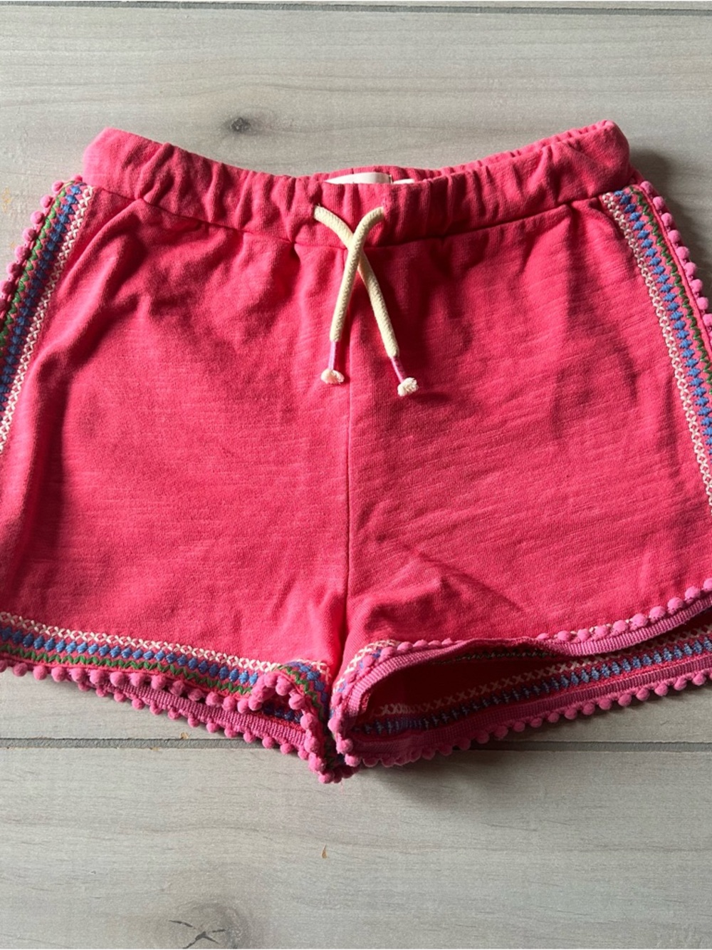 Mini Boden Pink Pom Pom Trimmed Girls' Drawstring Waist Cotton Shorts